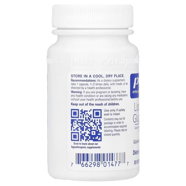 Глутатион липосомальный, 375 мг, Liposomal Glutathione, Pure Encapsulations, 30 желатиновых капсул
