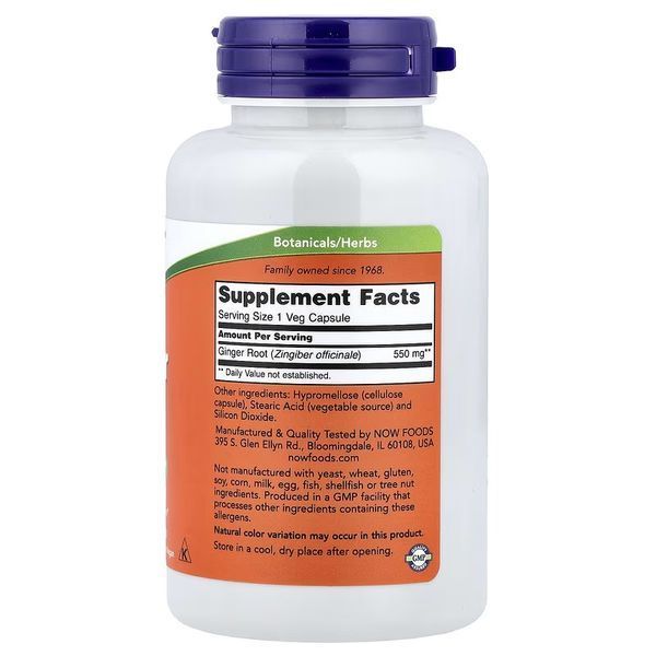 Корень имбиря, 550 мг, Ginger Root, Now Foods, 100 вегетарианских капсул