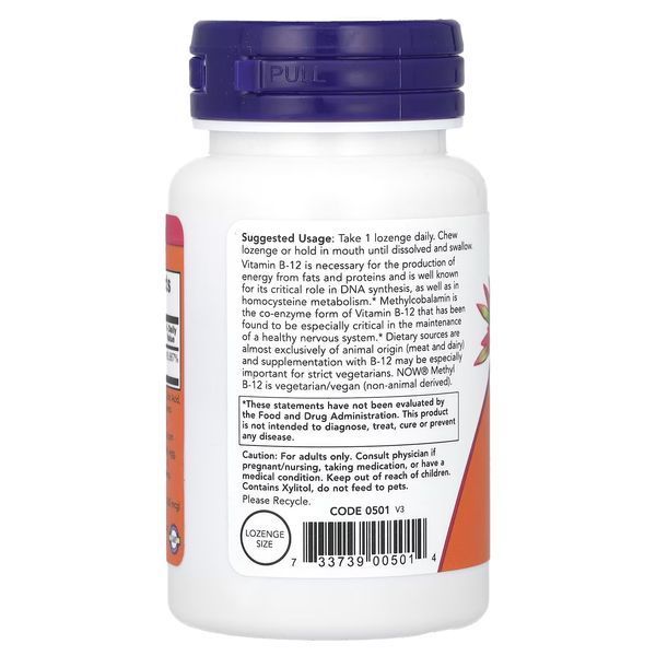 Вітамін B12, Метилкобаламін, 10 000 мкг, Methyl B-12, Now Foods, 60 льодяників
