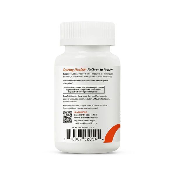 Залізо з кофакторами, 29 мг, Iron With Cofactors, Seeking Health, 90 вегетаріанських капсул