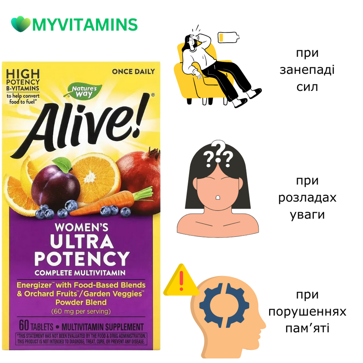 Мультивітаміни Для Жінок Alive, 60 капсул, Nature's Way купити на ...