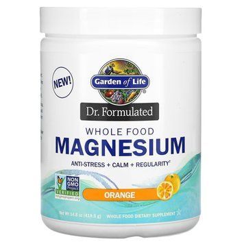 Магний Цельнопищевой, вкус апельсина, Whole Food Magnesium Powder, Garden of Life, 419,5 г