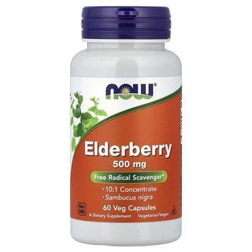 Бузина, 500 мг, Elderberry, Now Foods, 60 вегетарианских капсул