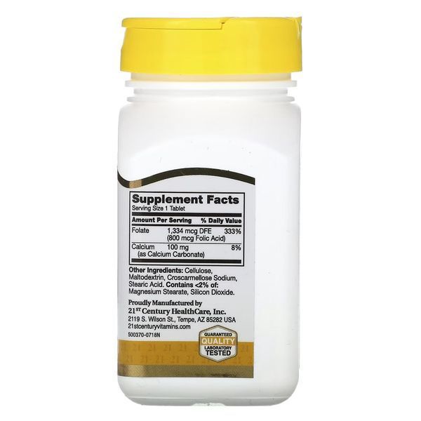 Фолієва кислота, 800 мкг, Folic Acid, 21st Century, 180 таблеток