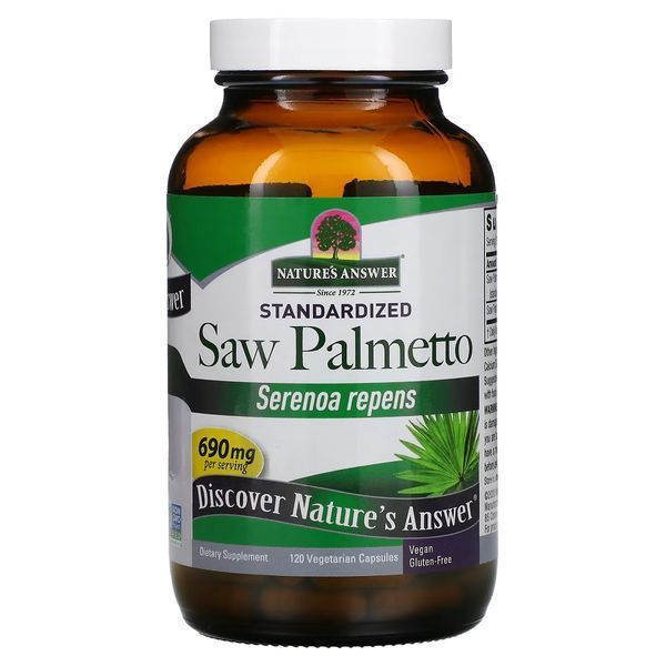 Со Пальметто, 690 мг, Saw Palmetto, Standardized, Nature's Answer, 120 вегетарианских капсул