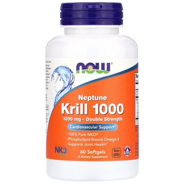 Крилевий Жир 1000мг, Neptune Krill 1000, Double Strength, Now Foods, 60 желатинових капсул