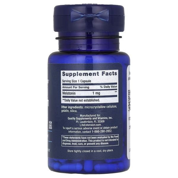 Мелатонин, 1 мг, Melatonin, Life Extension, 60 капсул