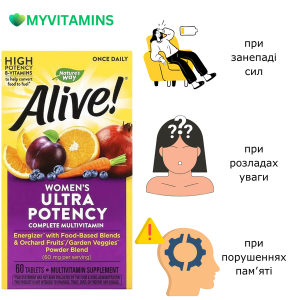 Мультивітаміни Для Жінок, Nature's Way, Alive! Ultra Potency Multi-Vitamin, 60 Таблетки
