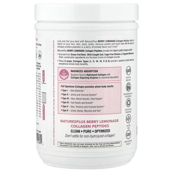Пептиди колагену, смак ягідного лимонаду, Collagen Peptides, Natures Plus, 364 гр