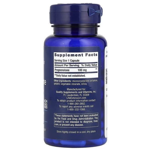 Прегненолон, 100 мг, Pregnenolone, Life Extension, 100 капсул