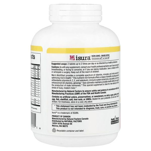 Ежедневные витамины для мужчин, Men's MultiStart, Vitamin A Day for Men, Natural Factors, 120 таблеток