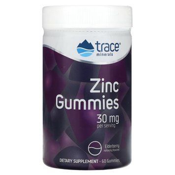 Цинк, 30 мг, смак бузини, Zinc Gummies, Trace Minerals, 60 жувальних цукерок