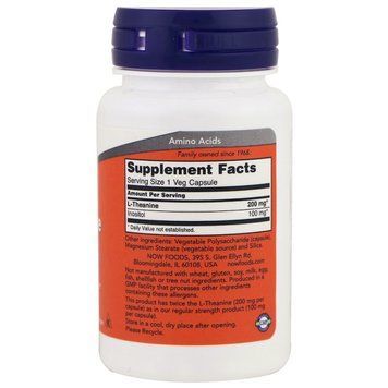 L-Теанін, L-Theanine, Double Strength, Now Foods, 200 мг, 60 вегетаріанських капсул