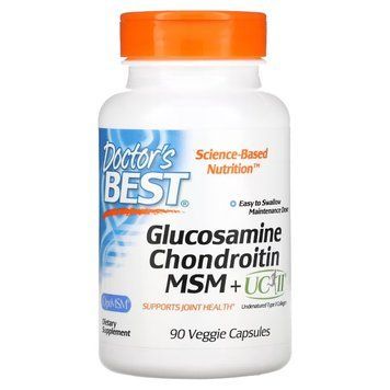Глюкозамін, хондроїтин з МСМ та UCII, Glucosamine Chondroitin, MSM + UCII, Doctor's Best, 90 вегетаріанських капсул