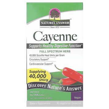 Кайєнський перець, Cayenne, Nature's Answer, 90 вегетаріанських капсул