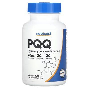 Пірролохінолінхінон PQQ, 20 мг, PQQ, Nutricost, 30 капсул