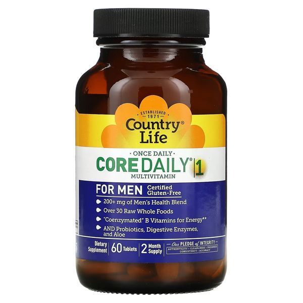 Мультивитамины для Мужчин, Core Daily-1 for Men, Country Life, 60 таблеток