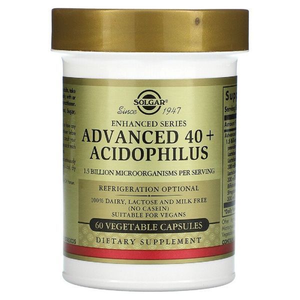 Пробіотики, Advanced 40+ Acidophilus, Solgar, 60 капсул