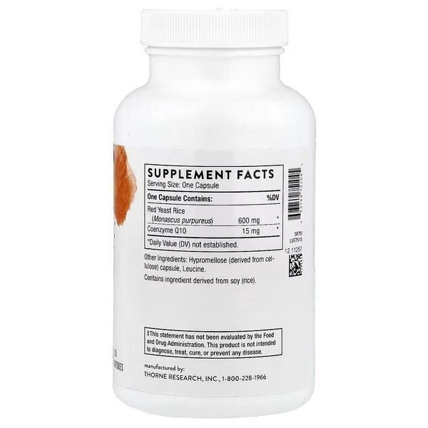 Красный дрожжевой рис и CoQ10, Red Yeast Rice + CoQ10, Thorne, 120 капсул