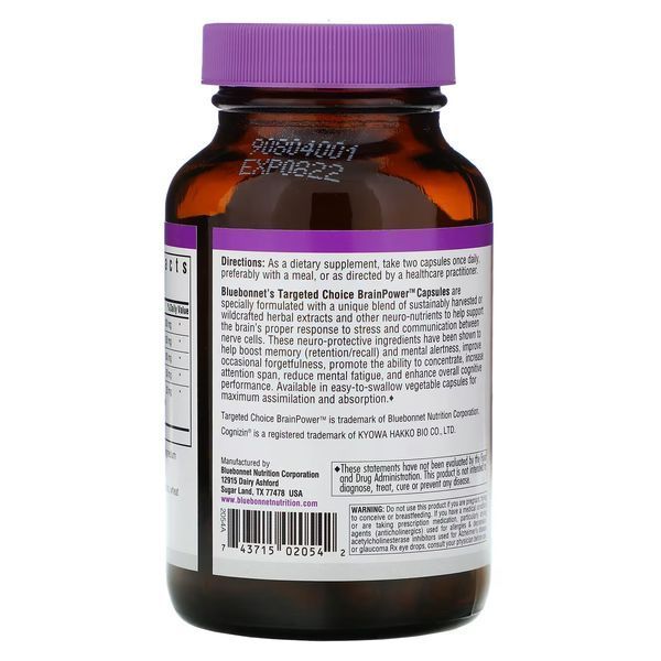 Комплекс Підтримки для Мозку, Bluebonnet Nutrition, Targeted Choice, Brain Power, 60 рослинних капсул