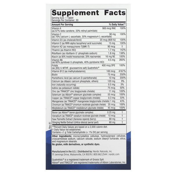 Мультивітаміни для чоловіків, 1 раз на день, Men's Multivitamin, One Daily, Nordic Naturals, 30 таблеток