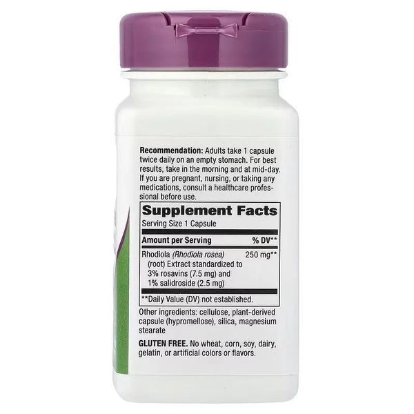 Родіола, 250 мг, Rhodiola, Premium Extract, Nature's Way, 60 вегетаріанських капсул