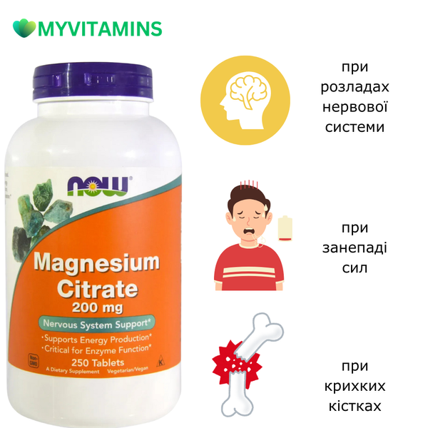 Цитрат Магния 200мг, Now Foods, 250 таблеток