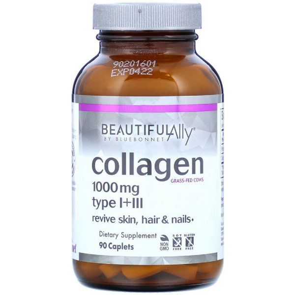 Колаген 1000 мг, Beautiful Ally, Collagen Type I + III, Bluebonnet Nutrition, 90 капсул