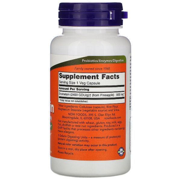 Бромелайн, Bromelain, Now Foods, 500 Мг, 60 Капсул