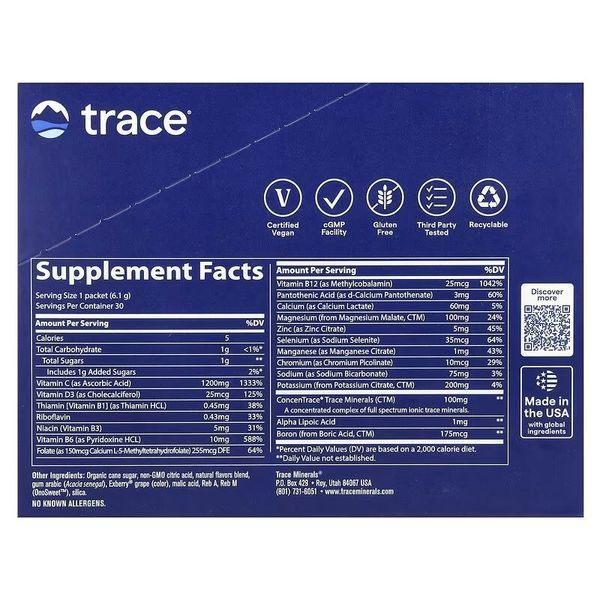 Електроліти, смак ягід, Power Pak, Trace, 30 пакетів по 6 гр