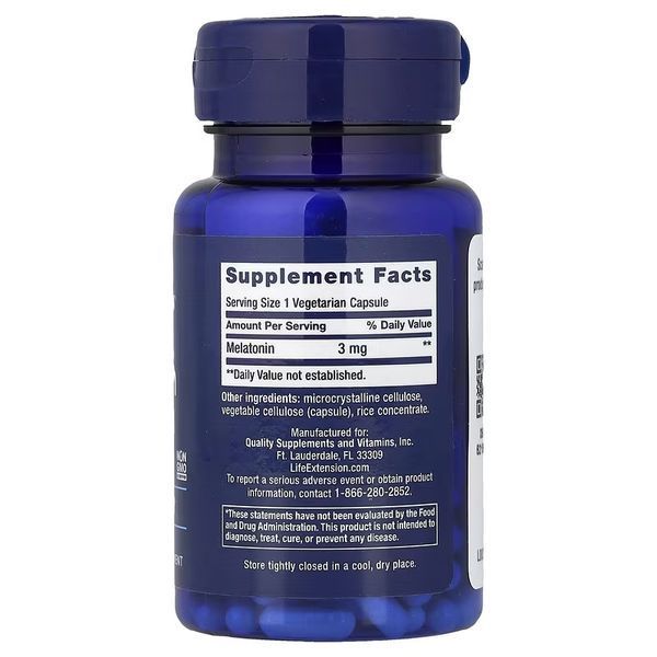 Мелатонин, 3 мг, Melatonin, Life Extension, 60 вегетарианских капсул
