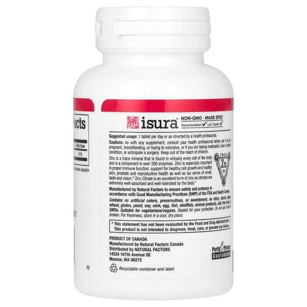 Цитрат Цинка, 50 мг, Zinc Citrate, Natural Factors, 90 Таблеток