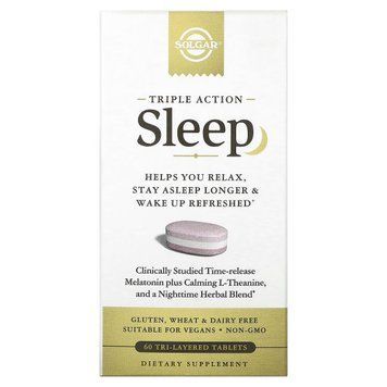Здоровий сон, уповільнена потрійна дія, Sleep, Triple Action, Solgar, 60 таблеток