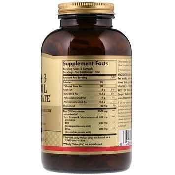 Омега-3 Рыбий жир, Концетрат, Omega-3 Fish Oil Concentate, Solgar, 240 желатиновых капсул
