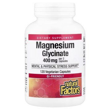 Магній Бісгліцинат, 400 мг, Magnesium Bisglycinate, Natural Factors, 120 вегетаріанських капсул