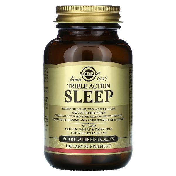 Здоровий сон, уповільнена потрійна дія, Sleep, Triple Action, Solgar, 60 таблеток