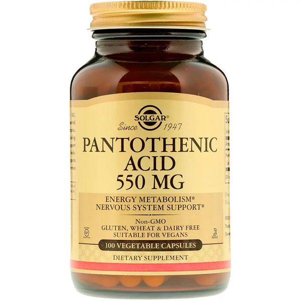 Пантотеновая Кислота (B5) Pantothenic Acid, Solgar, 550 мг, 100 вегетарианских капсул