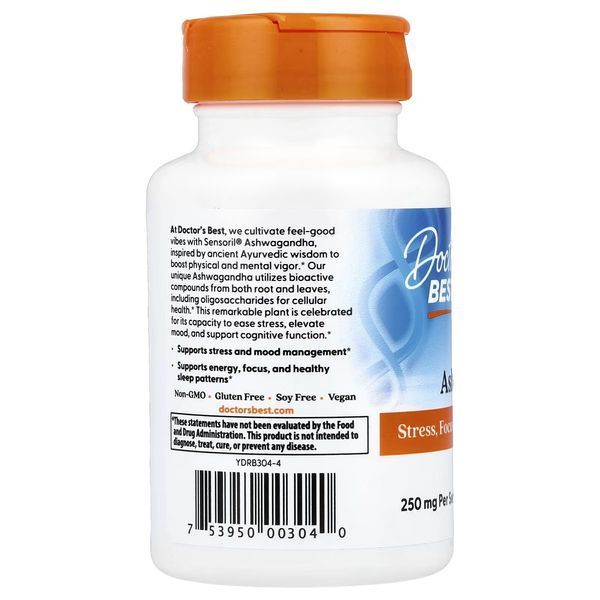 Ашваганда, Ashwagandha, Doctor's Best, 60 вегетаріанських капсул