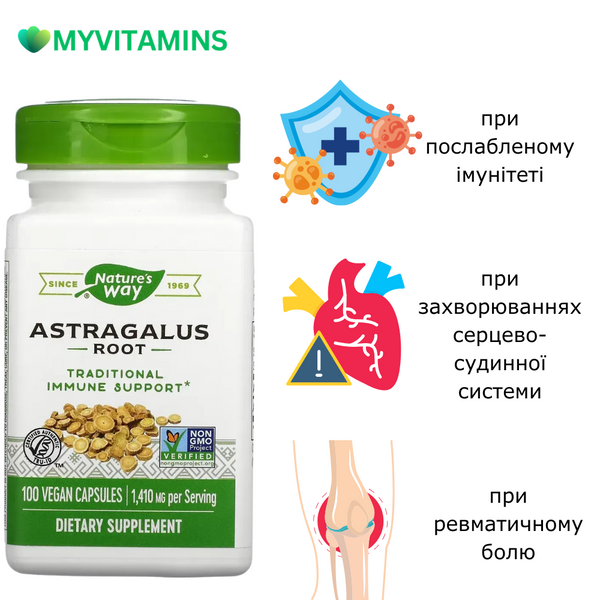 Корінь Астрагалу, Astragalus Root, Nature's Way, 470 mg, 100 капсул
