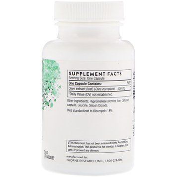 Екстракт з листя оливкового дерева Thorne Research, Olive Leaf Extract, 60 капсул