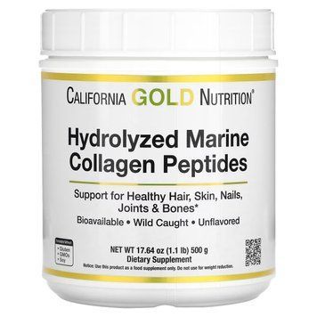 Морський Колаген Гідролізовані пептиди, без ароматизаторів, Hydrolyzed Marine Collagen Peptides, California Gold Nutrition, 500 г