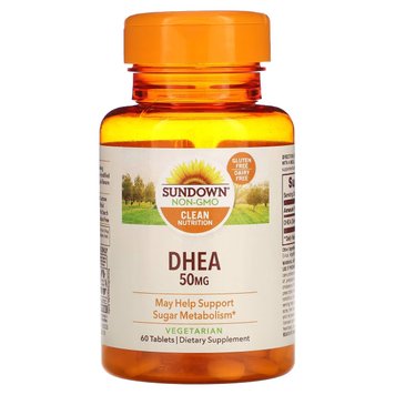 Дегідроепіандростерон, 50 мг, DHEA, Sundown Naturals, 60 таблеток