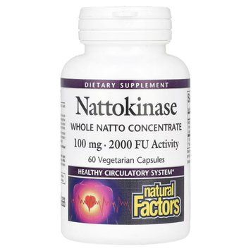 Наттокиназа, 100 мг, Nattokinase, Natural Factors, 60 вегетарианских капсул