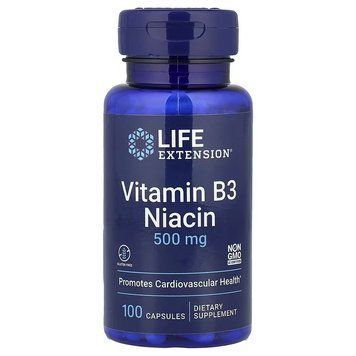 Ниацин, Витамин B3, 500 мг, Vitamin B3 Niacin, Life Extension, 100 капсул