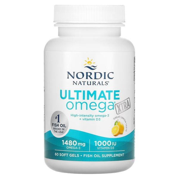 Риб'ячий Жир, Смак Лимона, Nordic Naturals, Ultimate Omega, Lemon, 1000 мг, 60 капсул