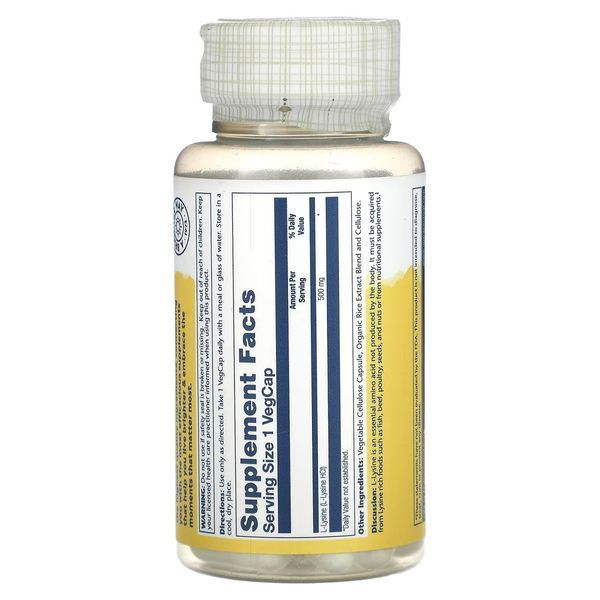 L-Лизин, L-Lysine, Solaray, 500 мг, 60 Капсул