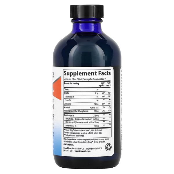 Омега-3 для дітей, 1275 мг, смак апельсину, Children's Liquid Omega-3, Trace Minerals, 237 мл