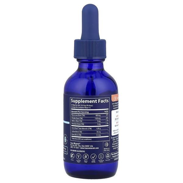 Магній іонізований у краплях, 400 мг, Ionic Magnesium, Trace Minerals, 59 мл