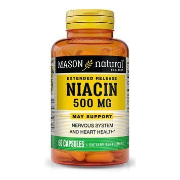 Ніацин 500мг пролонгованої дії, B3, Niacin Extended Release, Mason Natural, 60 капсул