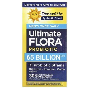Пробіотики для чоловіків, 65 млрд КУО, Ultimate Flora, Men's Once Daily Probiotic, Renew Life, 30 веганських капсул